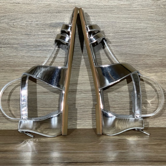 Eileen Fisher Cici Silver Mirror Leather Sandals Size- 8.5 - Picture 7 of 11